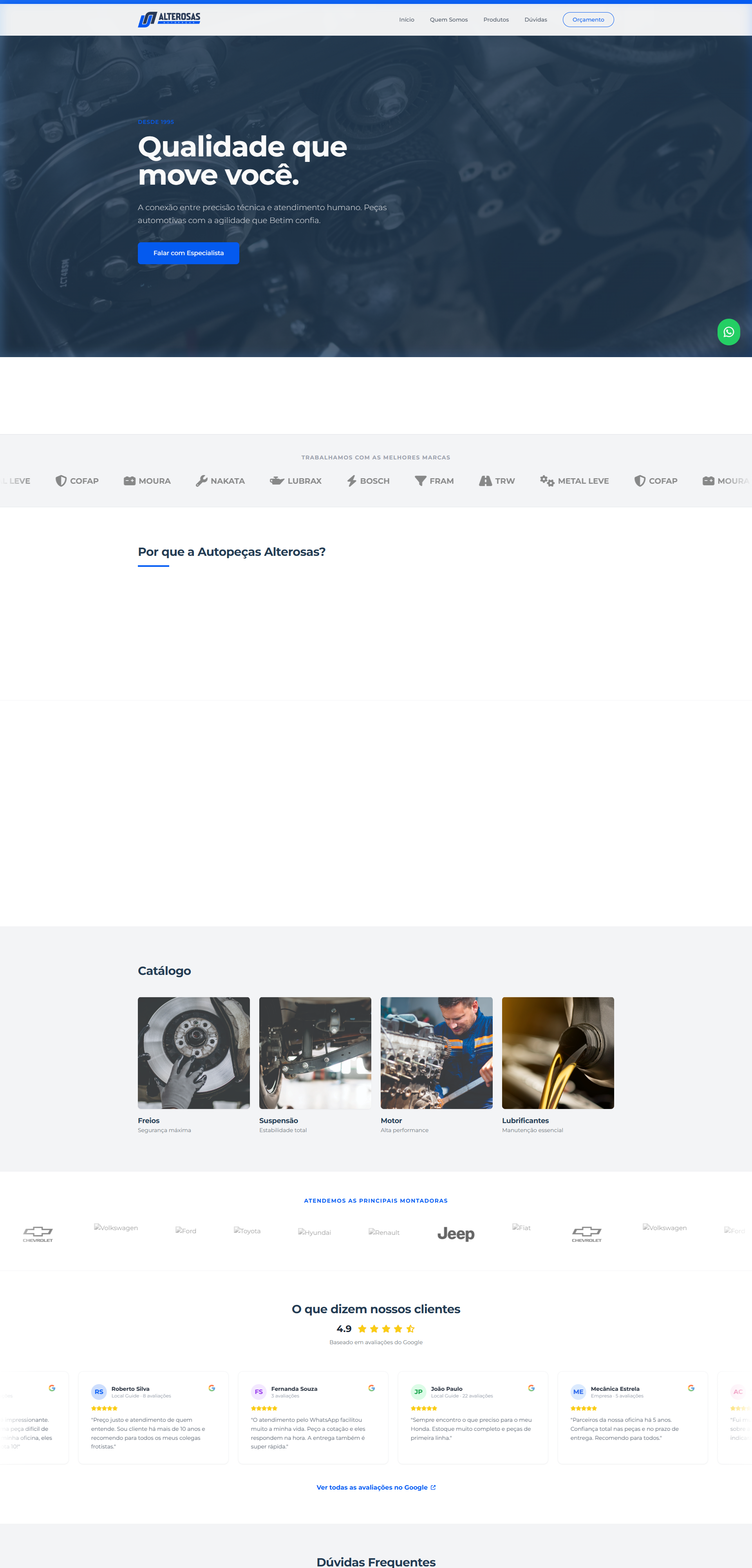 Projeto Auto Peças Alterosas - Criação de E-commerce e Catálogo Digital por Climber Publicidade
